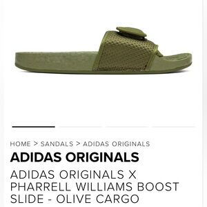 Adidas Originals X Pharrell Williams Boost Slide Sandals Olive Green 11 EUC